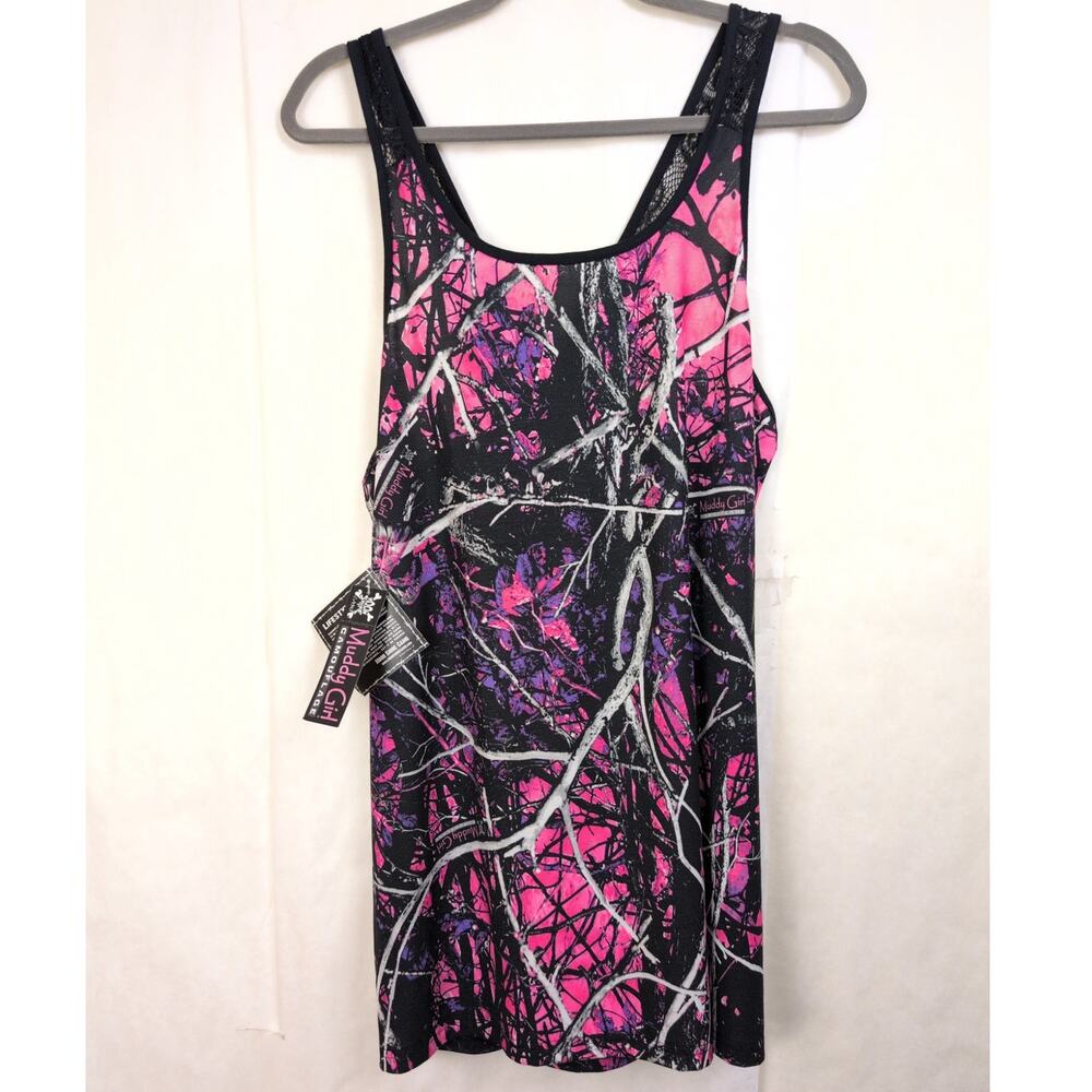 New Moonshine Muddy Girl pink camo crochet back tank XL Western Boho Cowgirl